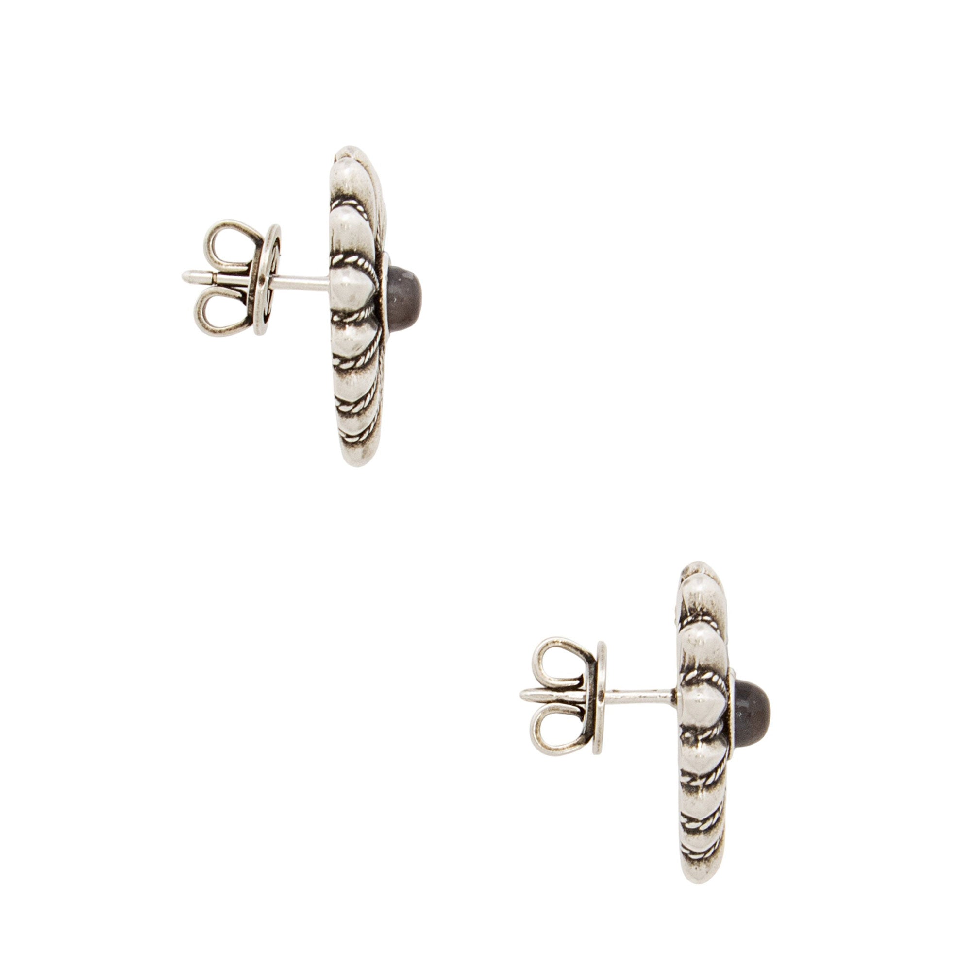 Gucci Sterling Silver Black Mother of Pearl Interlocking G Stud Earrings