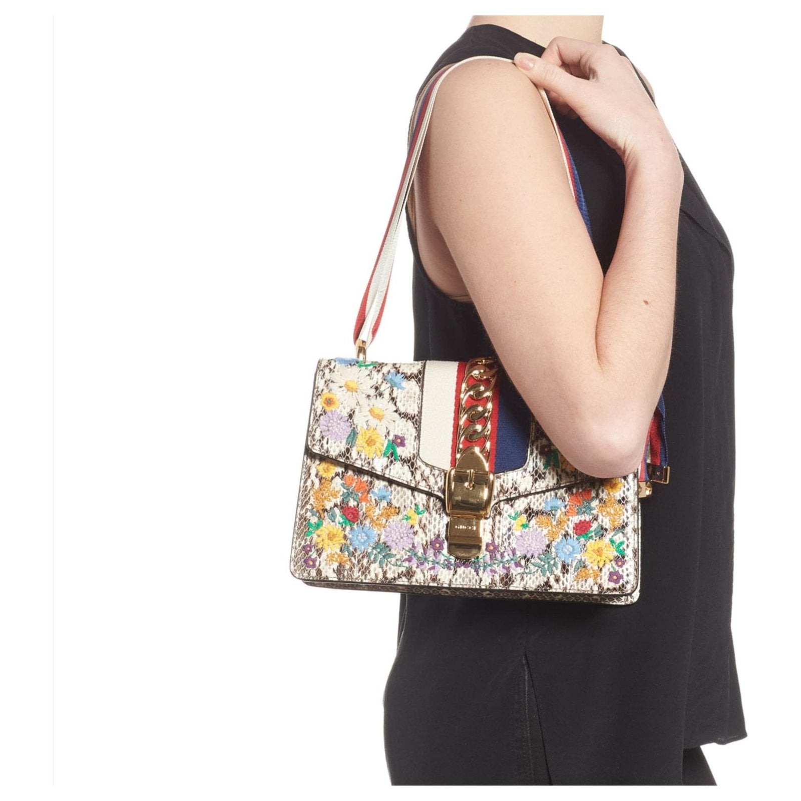 GUCCI SYLVIE FLORAL PYTHON SHOULDER BAG-HS