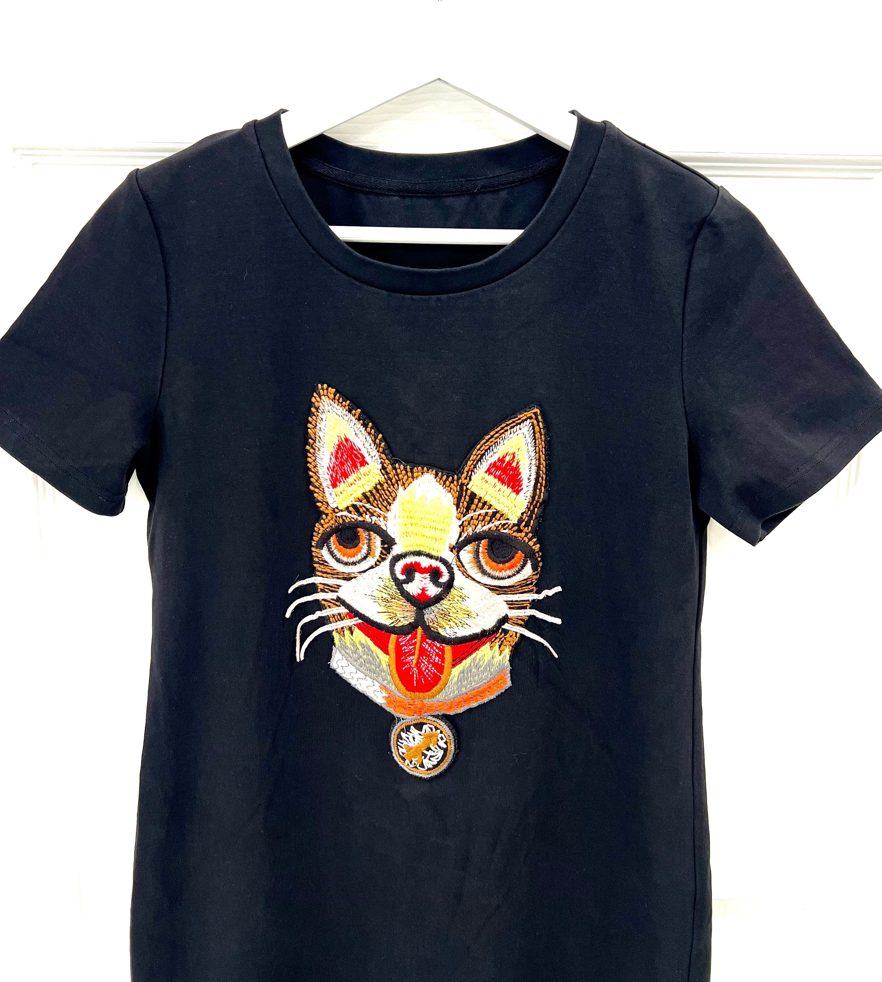 GUCCI EMBROIDERED CAT COTTON JERSEY T-SHIRT DRESS