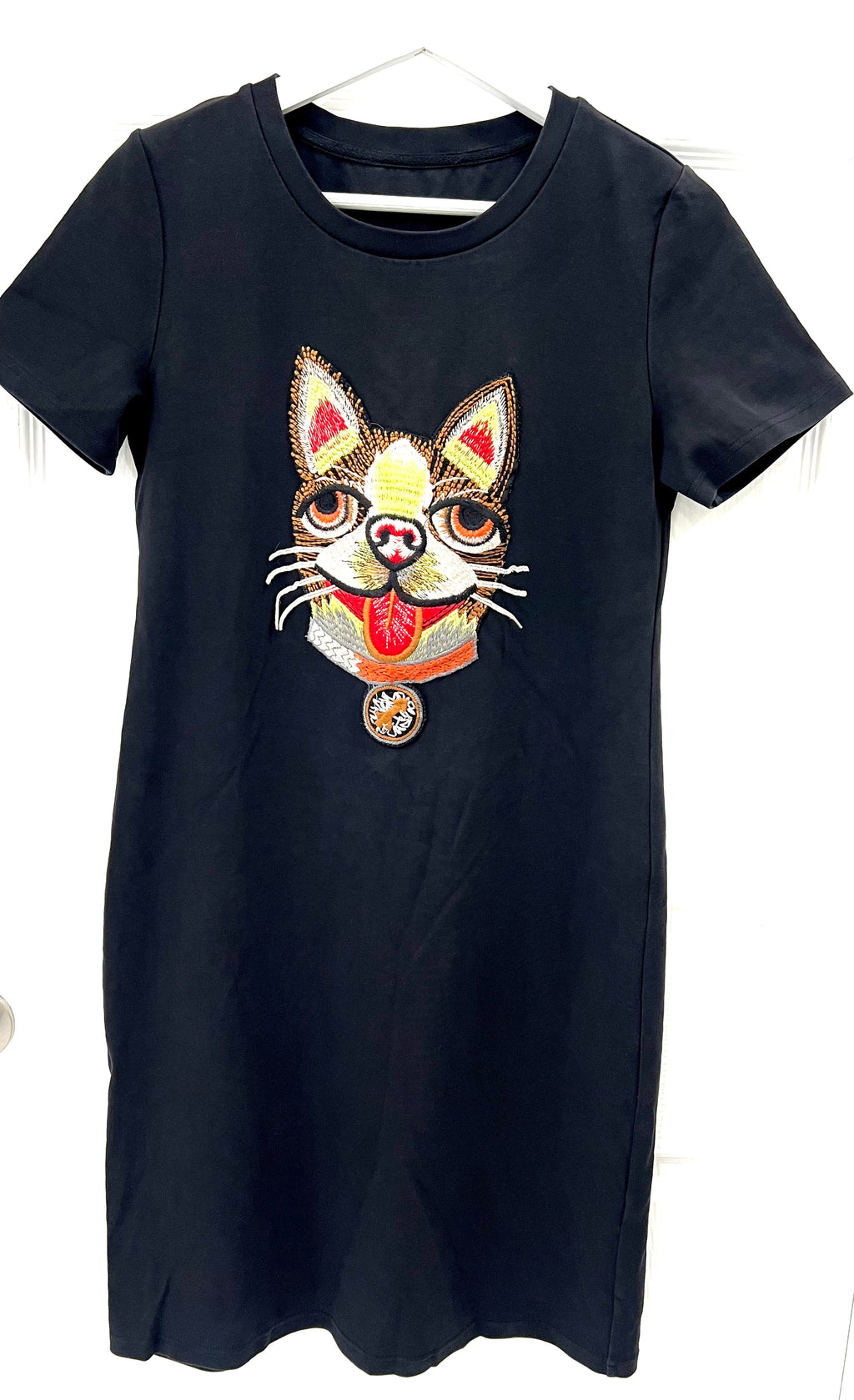 GUCCI EMBROIDERED CAT COTTON JERSEY T-SHIRT DRESS