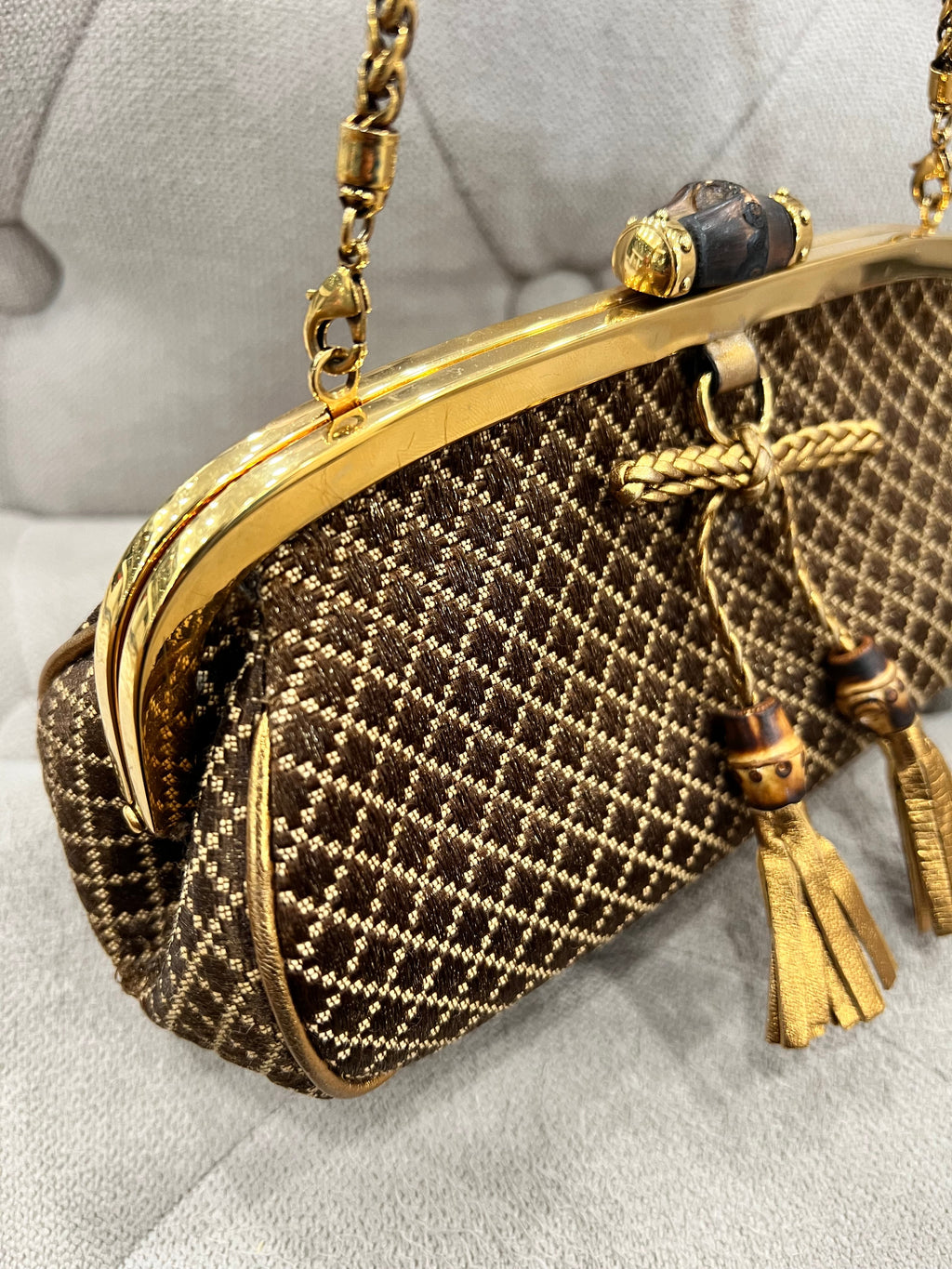 GUCCI VINTAGE GOLD BAMBOO CHAIN SHOULDER BAG