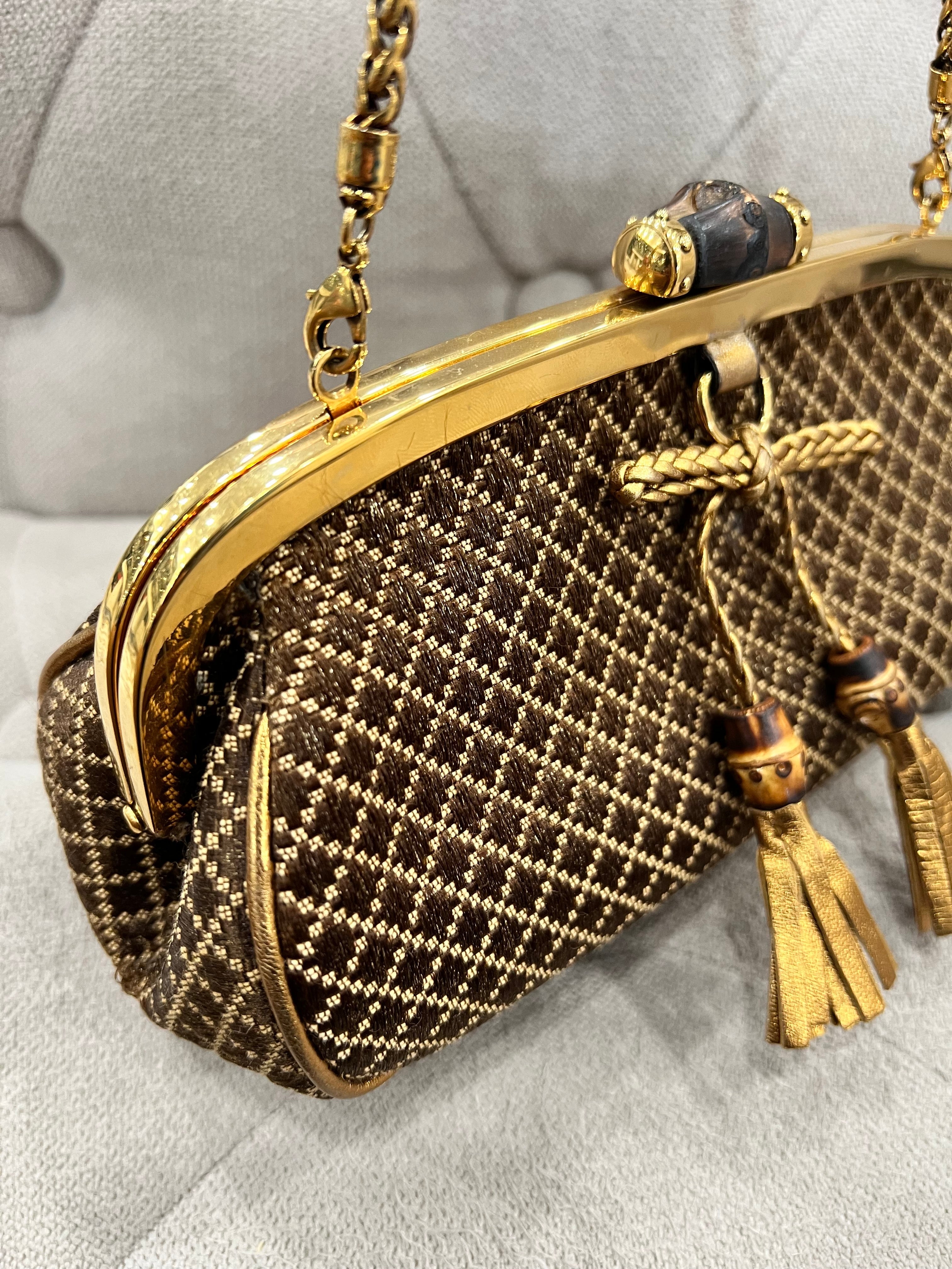 GUCCI VINTAGE GOLD BAMBOO CHAIN SHOULDER BAG