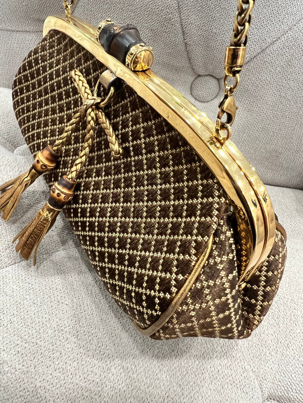 GUCCI VINTAGE GOLD BAMBOO CHAIN SHOULDER BAG