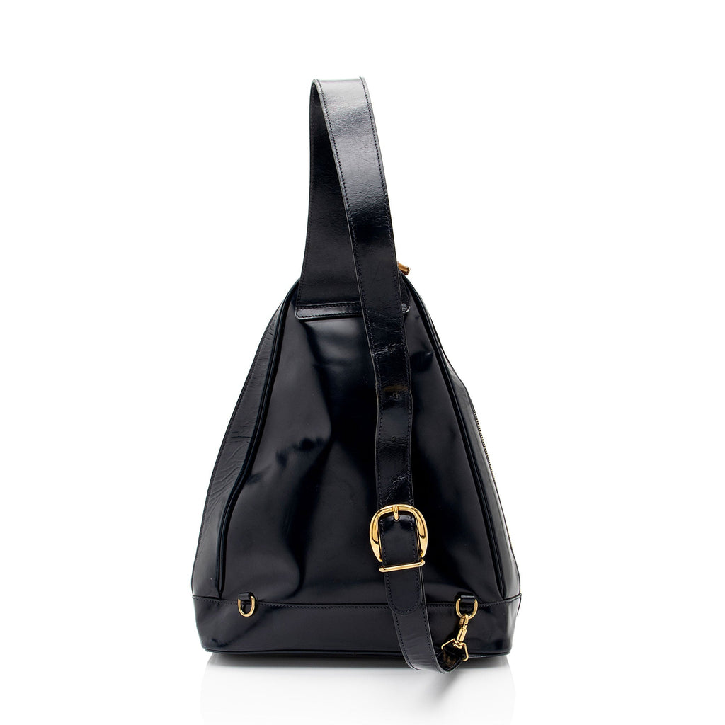 Gucci Vintage Patent Leather Bamboo Sling Backpack (SHF-dSK8BK)