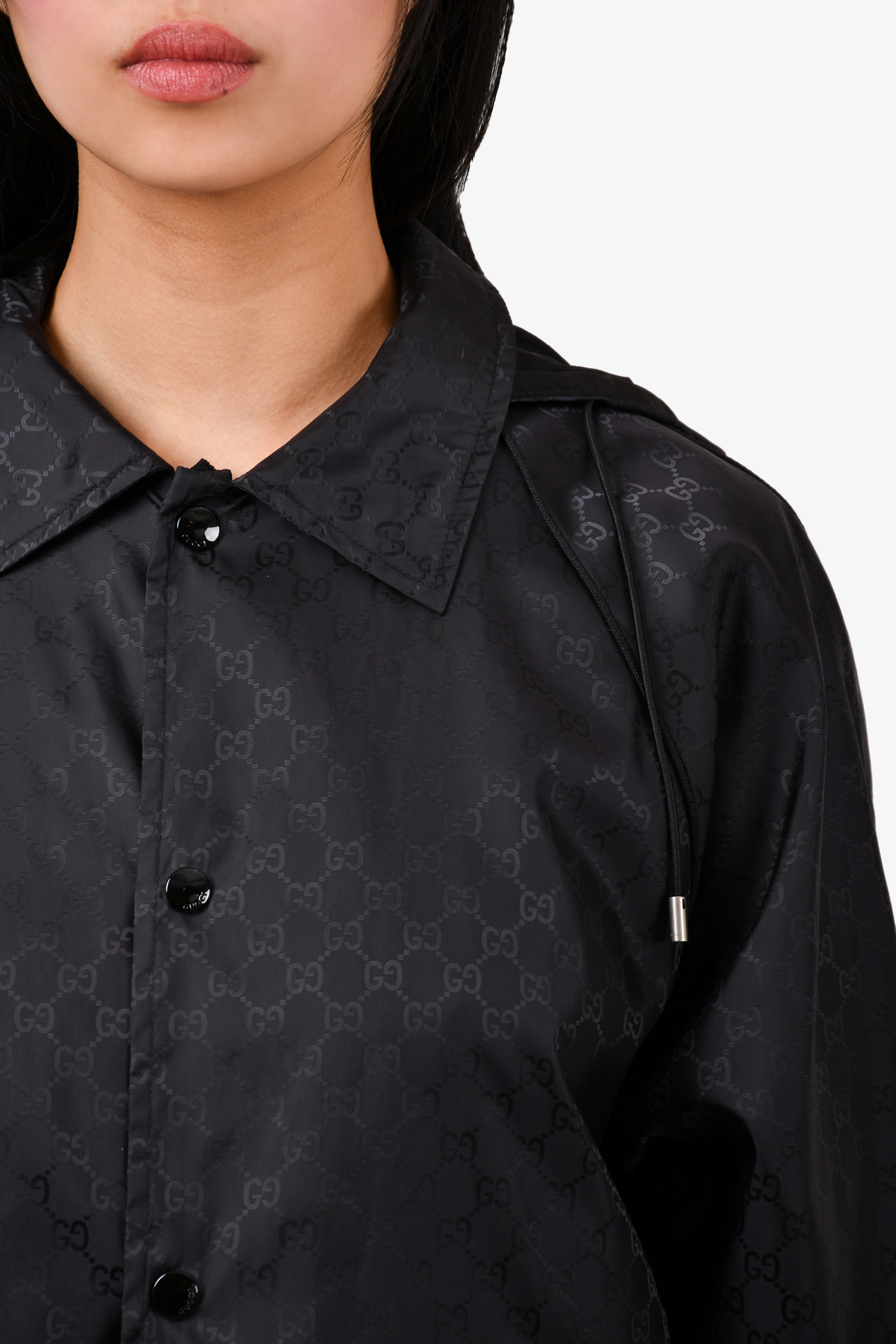 Gucci 2018 Black GG Supreme Monogram Rain Jacket Size 50 Mens