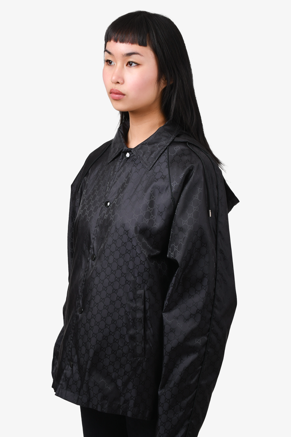 Gucci 2018 Black GG Supreme Monogram Rain Jacket Size 50 Mens