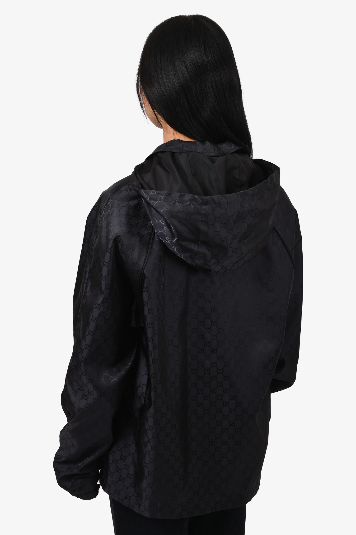 Gucci 2018 Black GG Supreme Monogram Rain Jacket Size 50 Mens