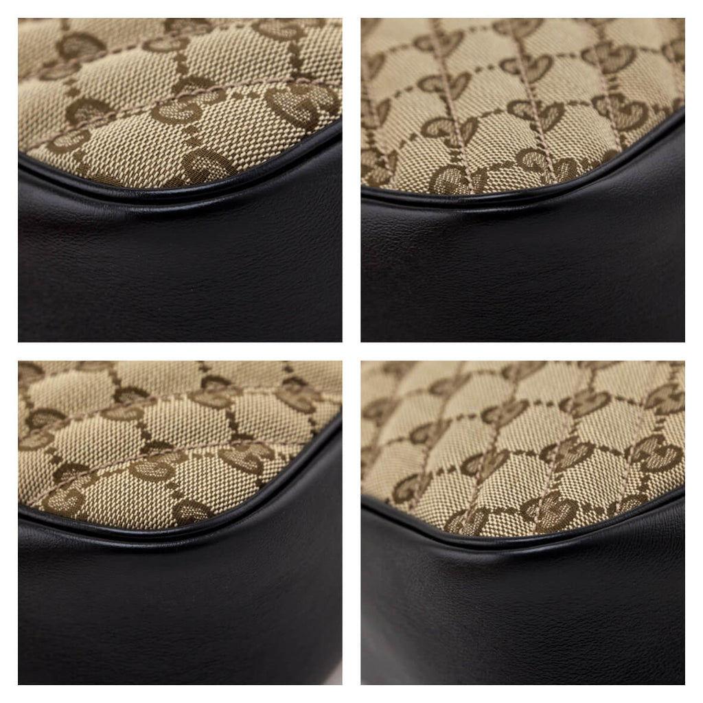 Gucci Beige & Black Monogram Matelasse Diagonal Small GG Marmont Chain Shoulder Bag