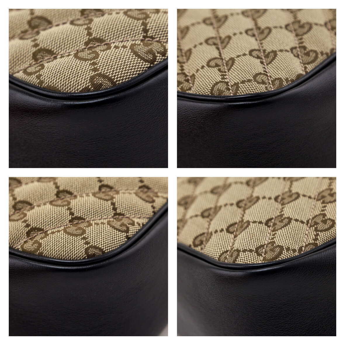 Gucci Beige & Black Monogram Matelasse Diagonal Small GG Marmont Chain Shoulder Bag