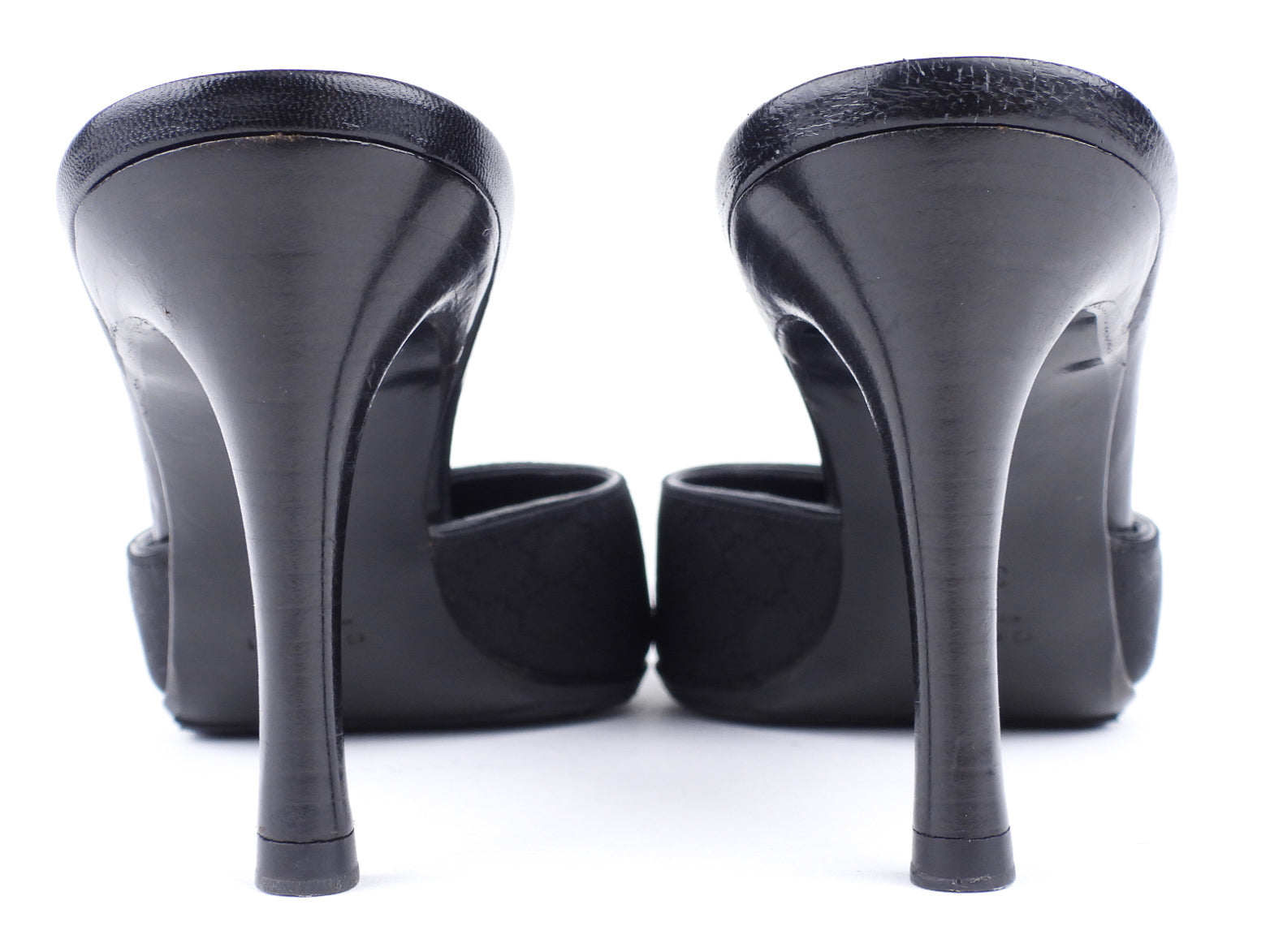 Gucci Black GG Monogram Canvas and Leather Stiletto Heel Mules - 36
