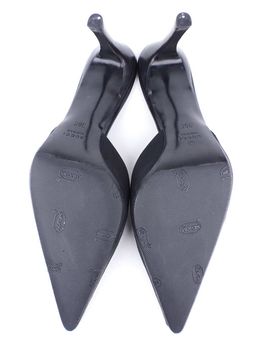 Gucci Black GG Monogram Canvas and Leather Stiletto Heel Mules - 36