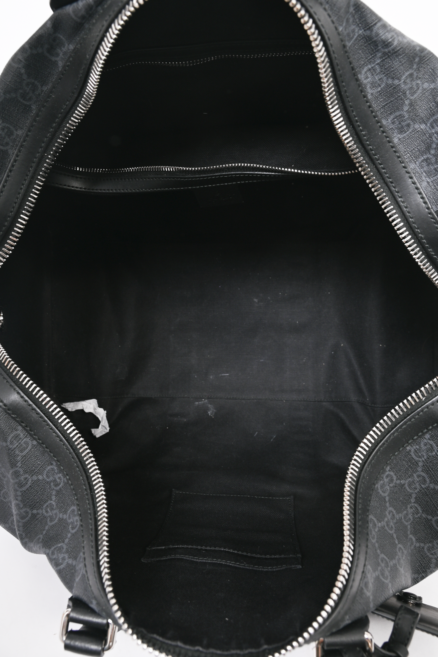 Gucci Black GG Supreme Carry-On Duffle Bag with Web Strap