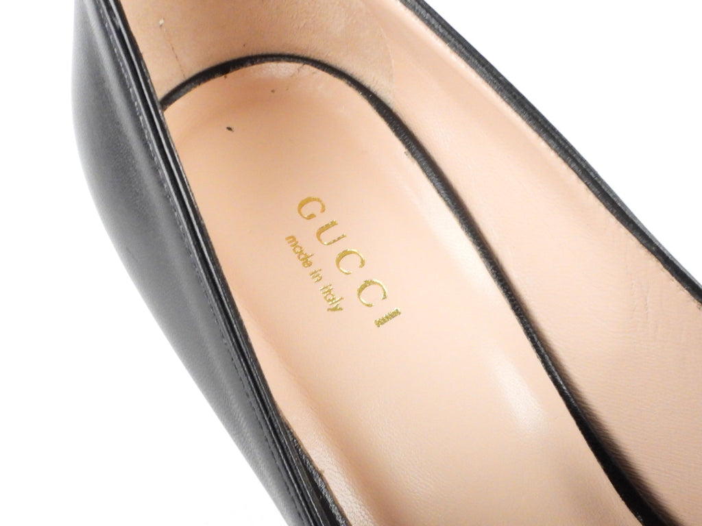 Gucci Black Leather GG Malaga Fringe Loafer Block Heel Platform Pumps - 37