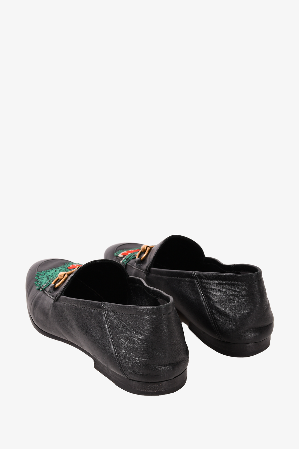 Gucci Black Leather Green Animal Embroidered Horsebit Loafers Size 6 Mens