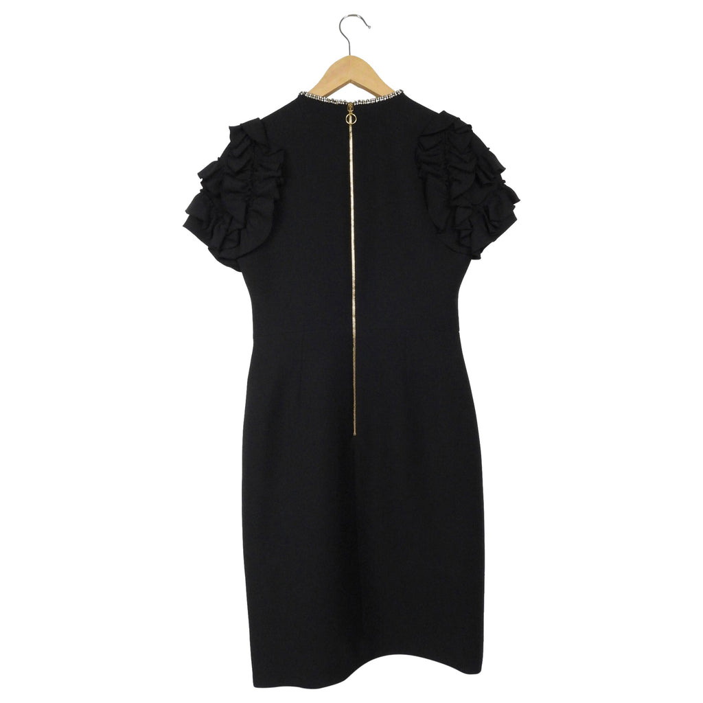 Gucci Black Ruffle Sleeve Beaded Bow Midi Dress - M