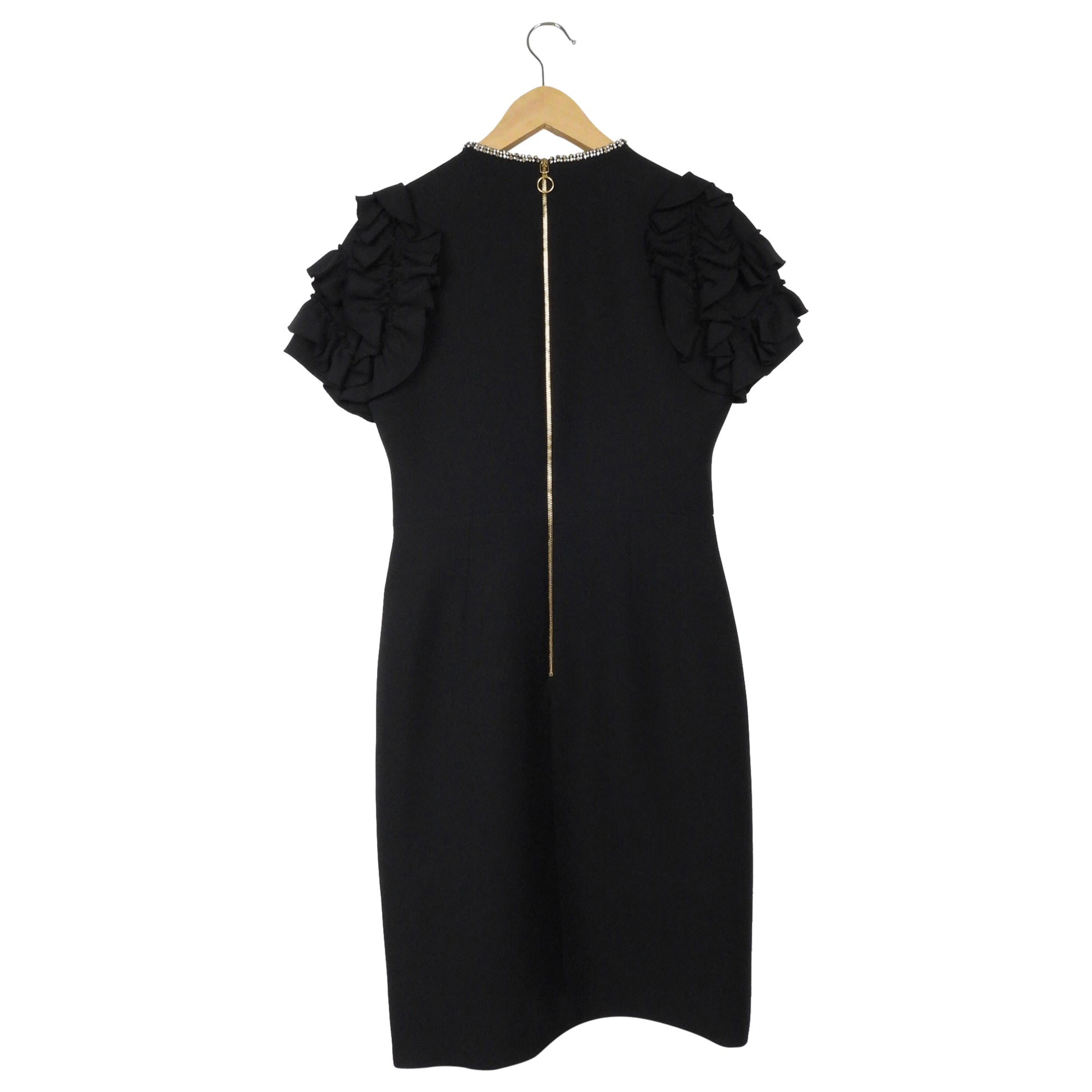 Gucci Black Ruffle Sleeve Beaded Bow Midi Dress - M