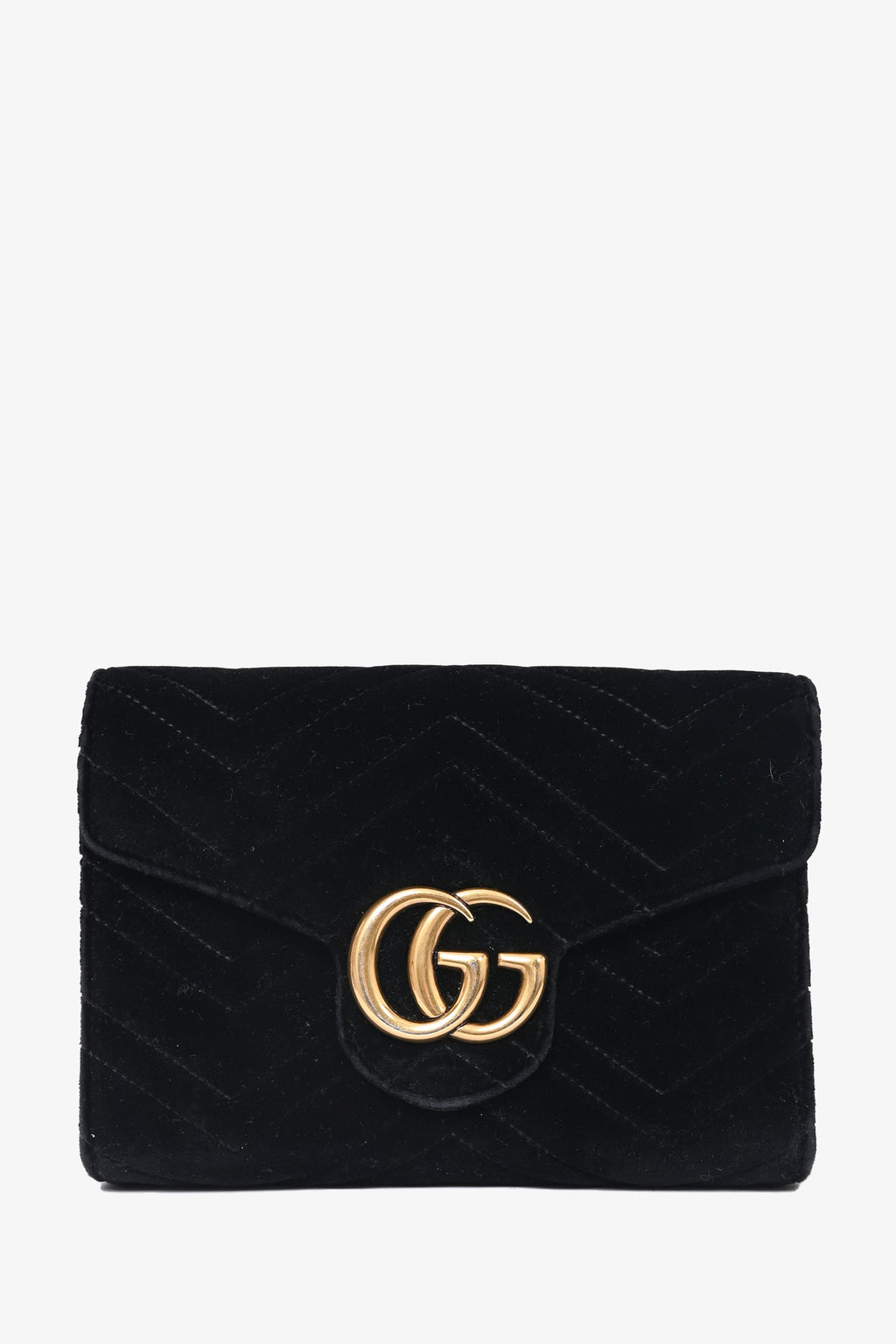 Gucci Black Velvet GG Marmont Wallet on Chain