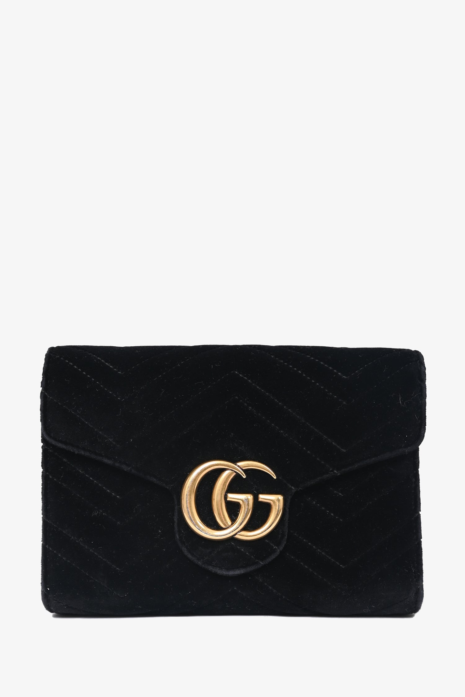 Gucci Black Velvet GG Marmont Wallet on Chain