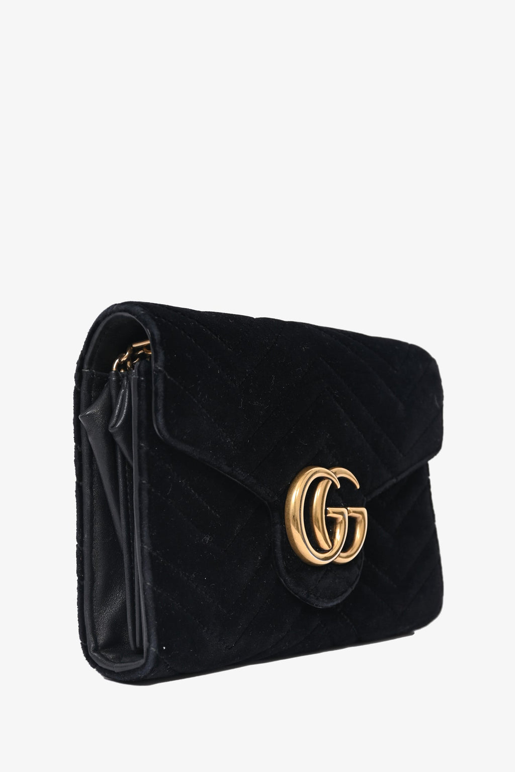 Gucci Black Velvet GG Marmont Wallet on Chain