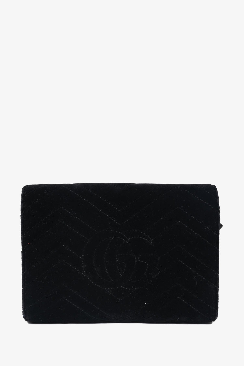 Gucci Black Velvet GG Marmont Wallet on Chain