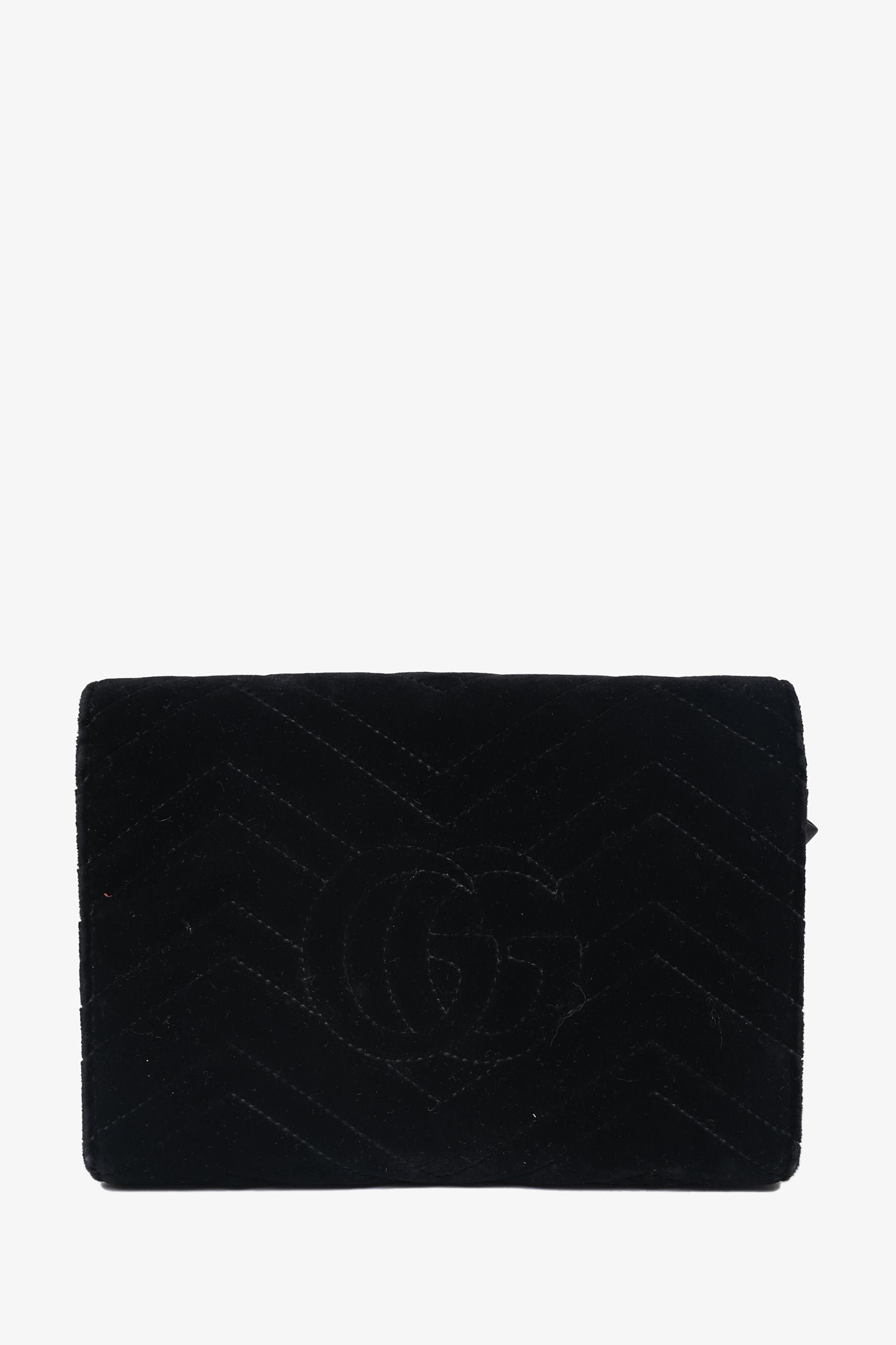 Gucci Black Velvet GG Marmont Wallet on Chain