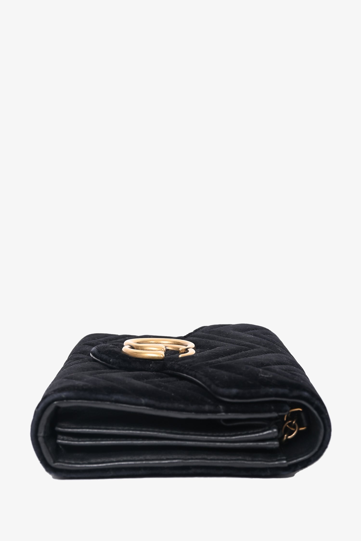 Gucci Black Velvet GG Marmont Wallet on Chain