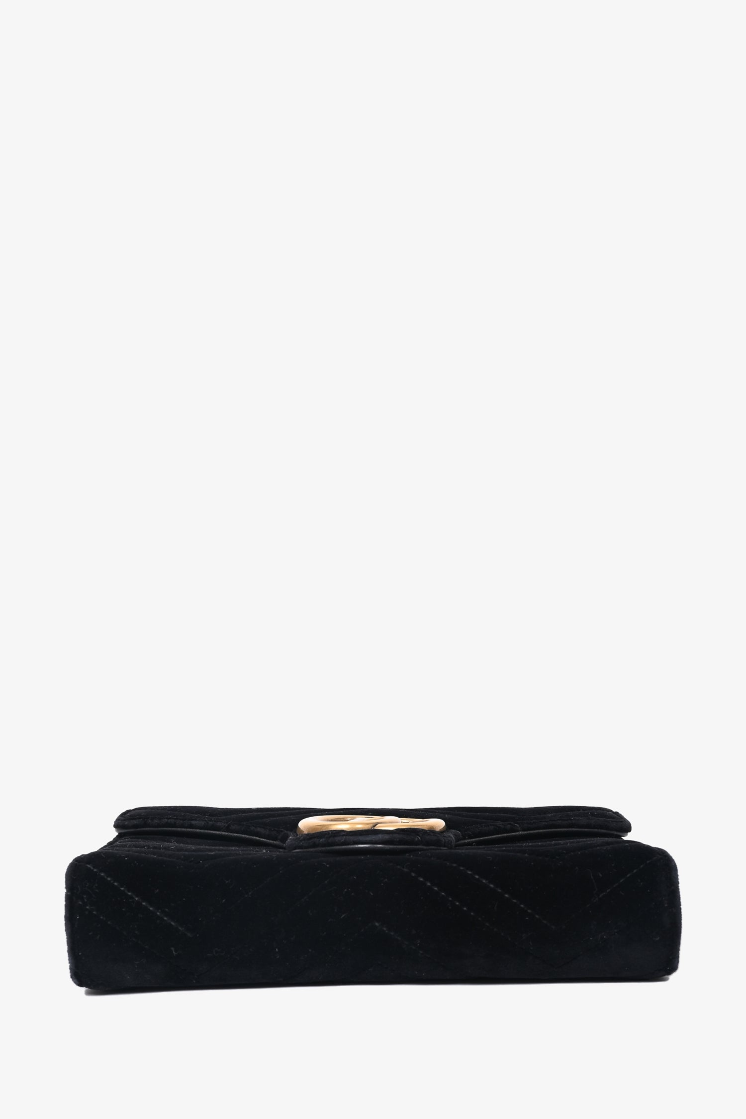 Gucci Black Velvet GG Marmont Wallet on Chain