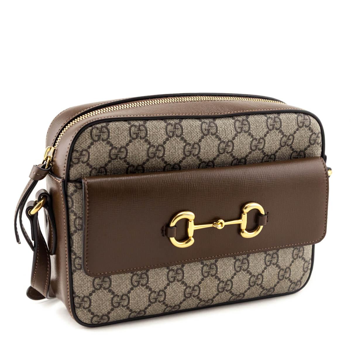 Gucci Brown GG Supreme Monogram Small Horsebit 1955 Shoulder Bag