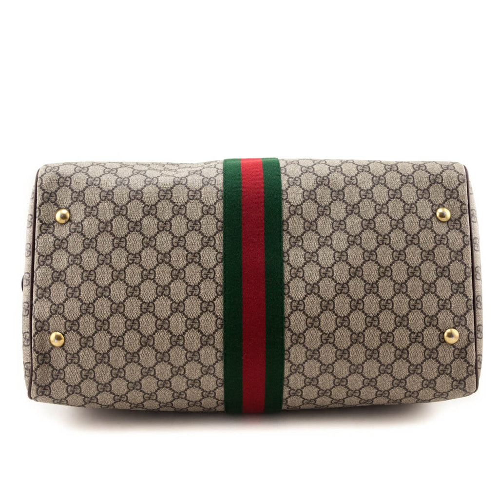 Gucci Brown Monogram GG Supreme Canvas Web Ophidia Medium Duffle Bag