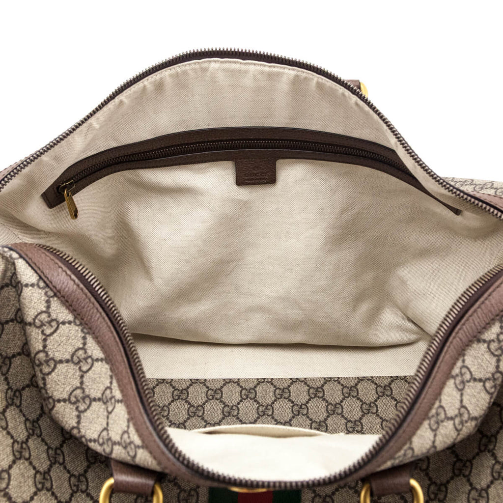 Gucci Brown Monogram GG Supreme Canvas Web Ophidia Medium Duffle Bag