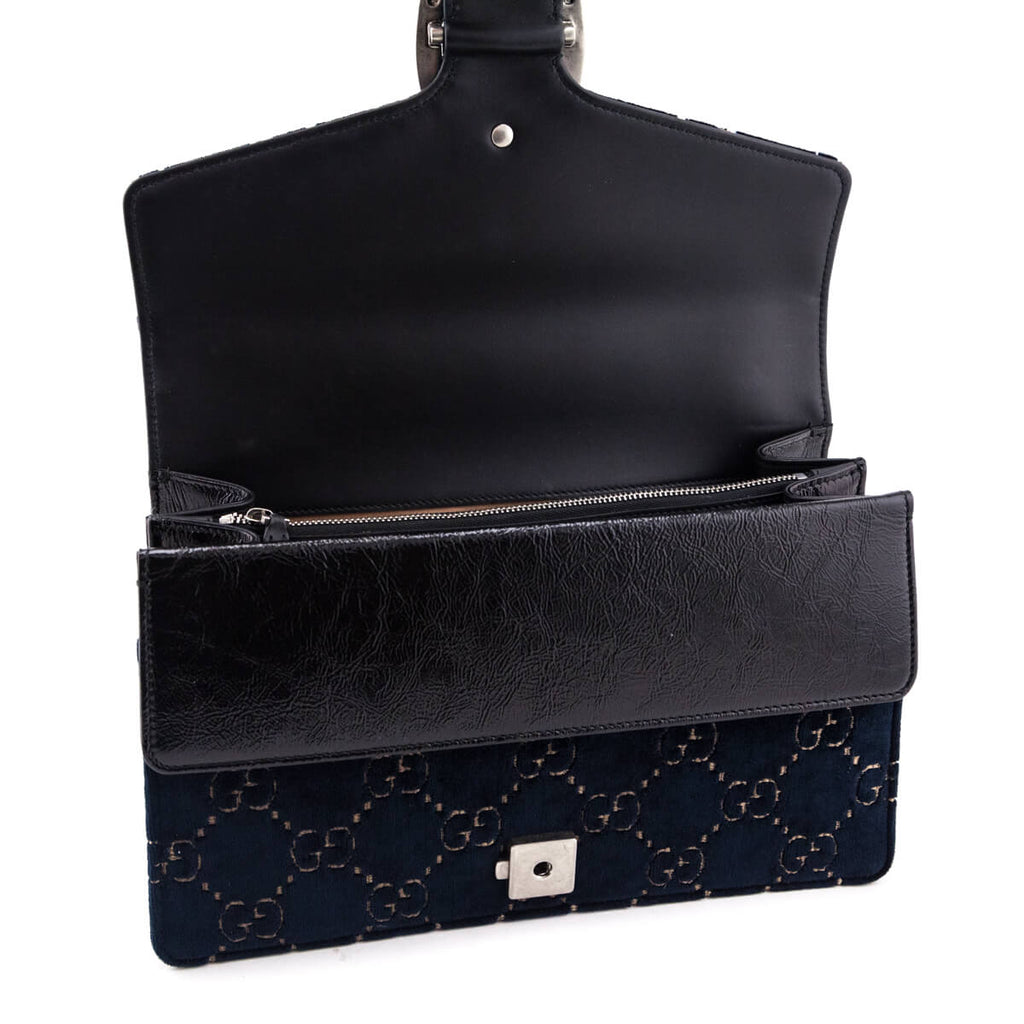 Gucci Dark Blue Velvet GG Monogram Small Dionysus Shoulder Bag