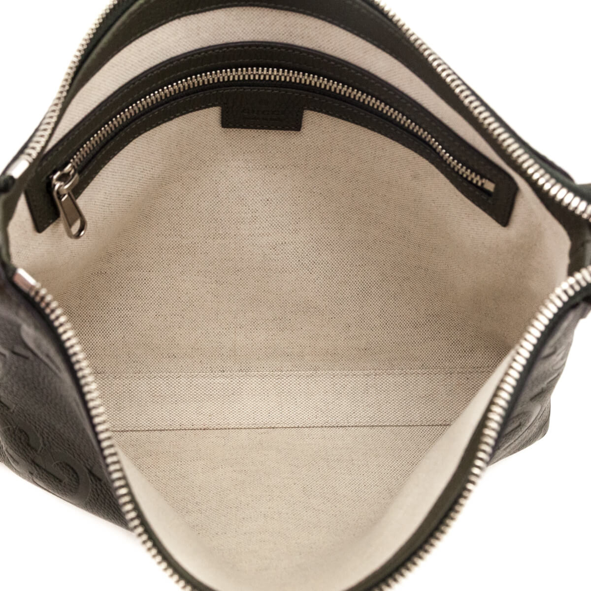 Gucci Dark Green Piuma Calfskin Jumbo GG Embossed Medium Wristlet Messenger Bag