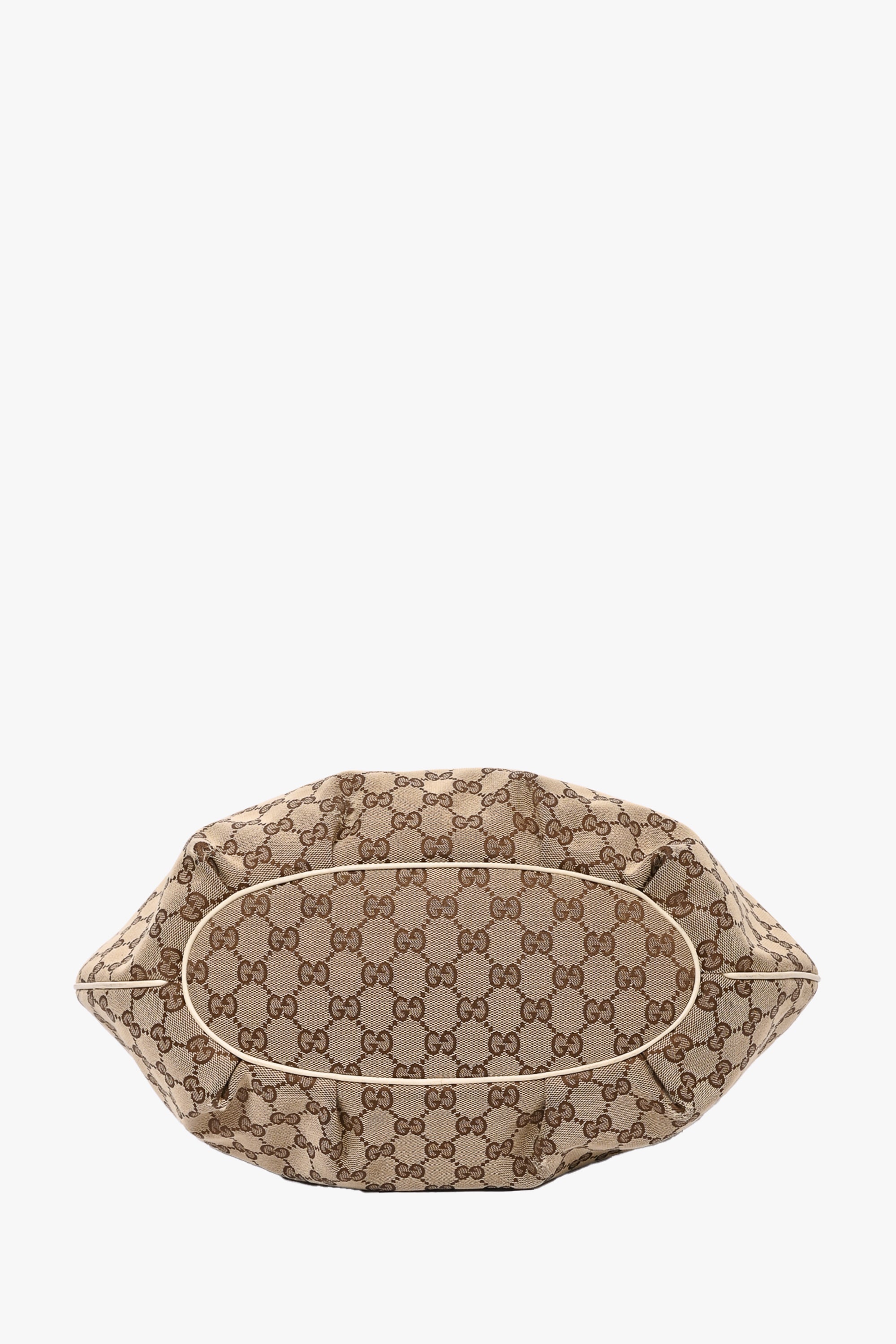 Gucci GG Canvas White Braided Leather Tote