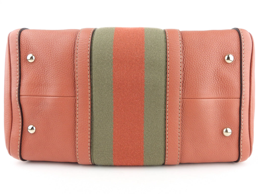 Gucci Pink Leather and Vintage Web Detail Two Way Boston Bag