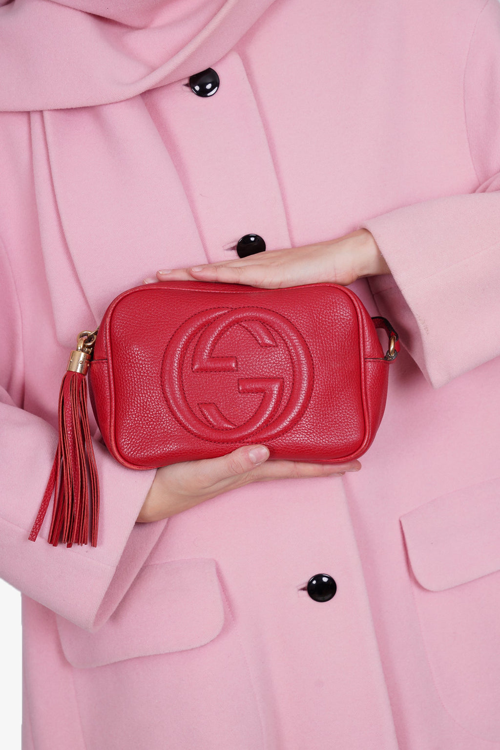 Gucci Red Leather Soho Disco Camera Bag with Tassel