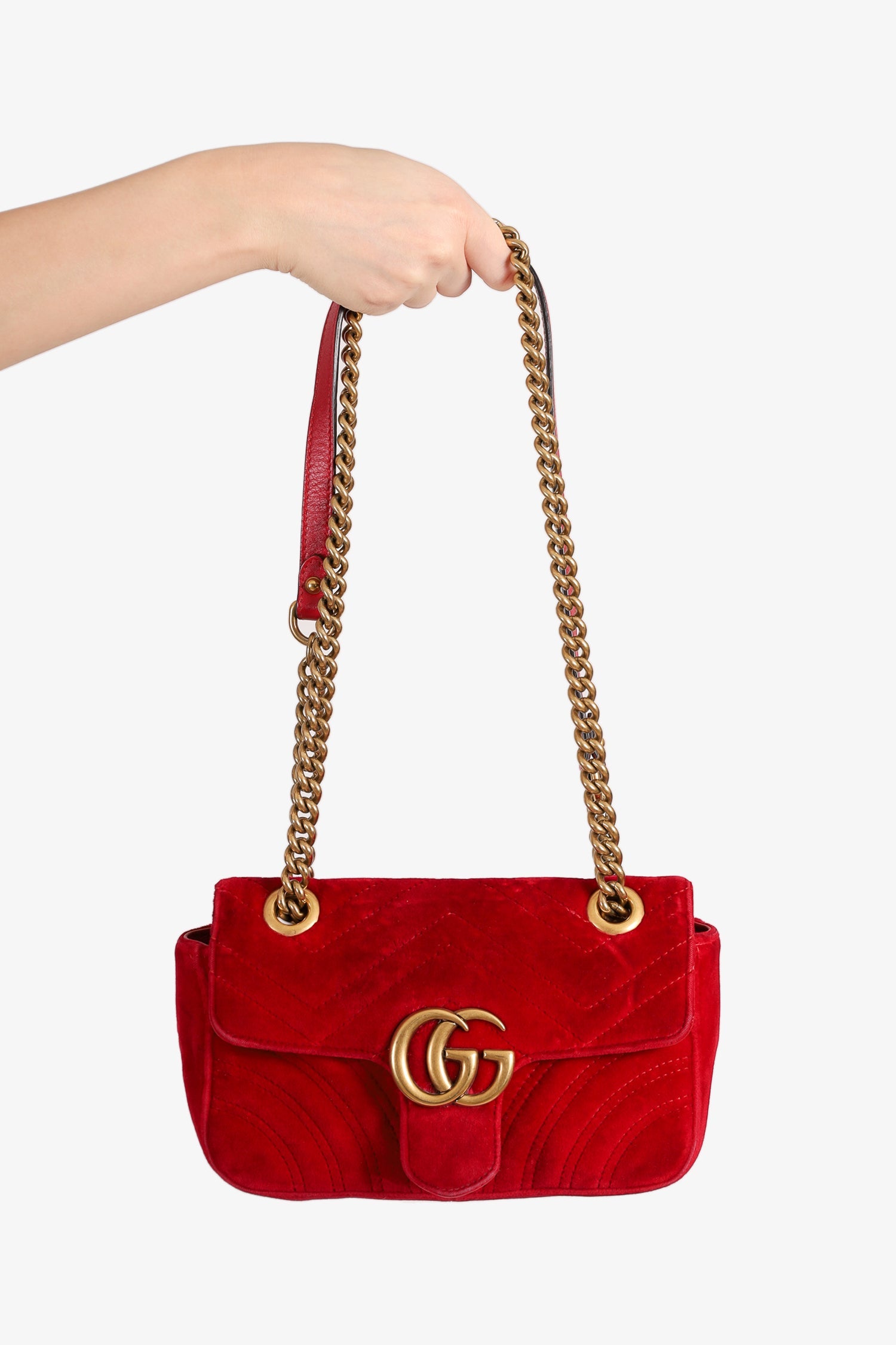 Gucci Red Velvet Matelasse Mini Marmont Shoulder Bag