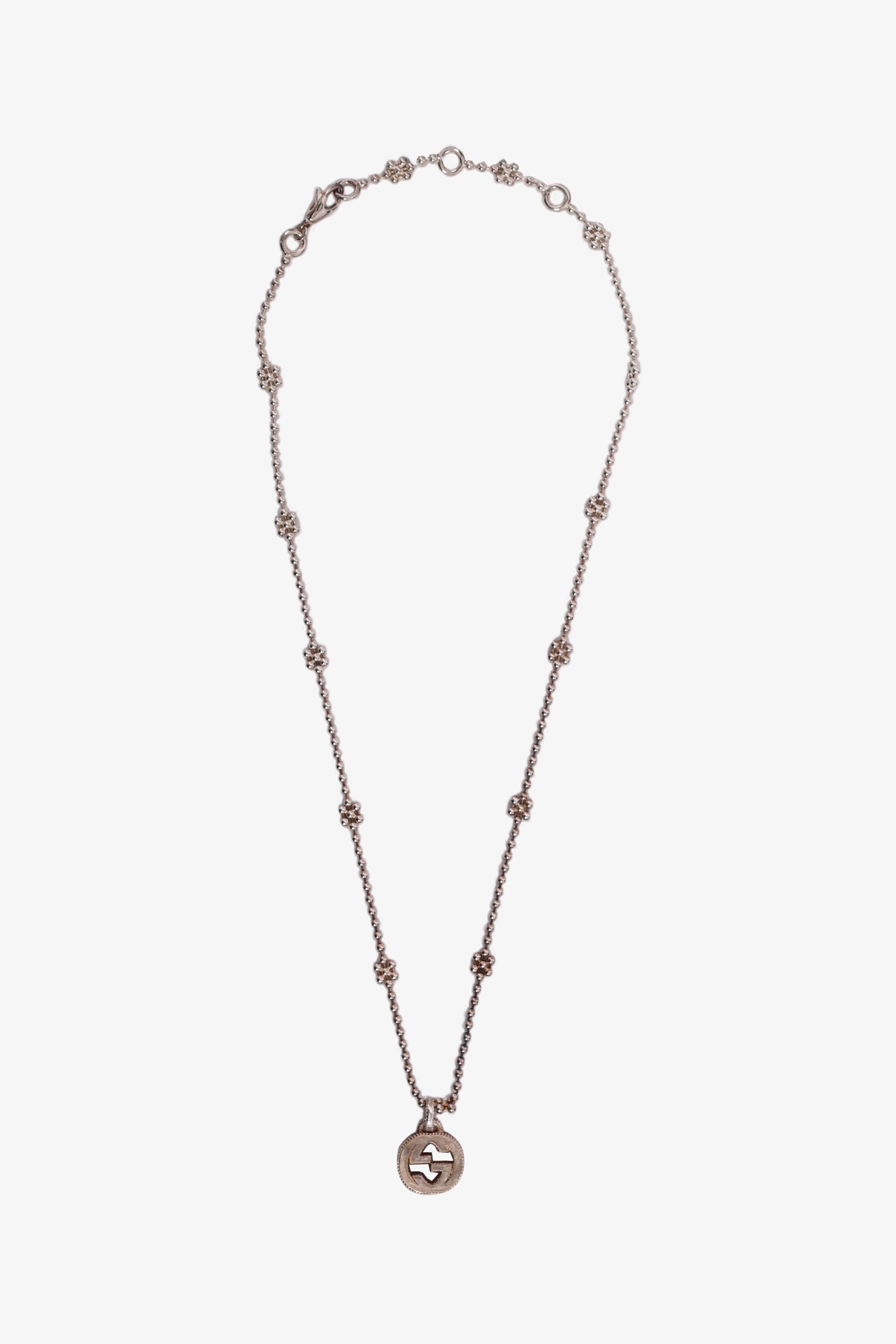 Gucci Sterling Silver Beaded GG Pendant Necklace