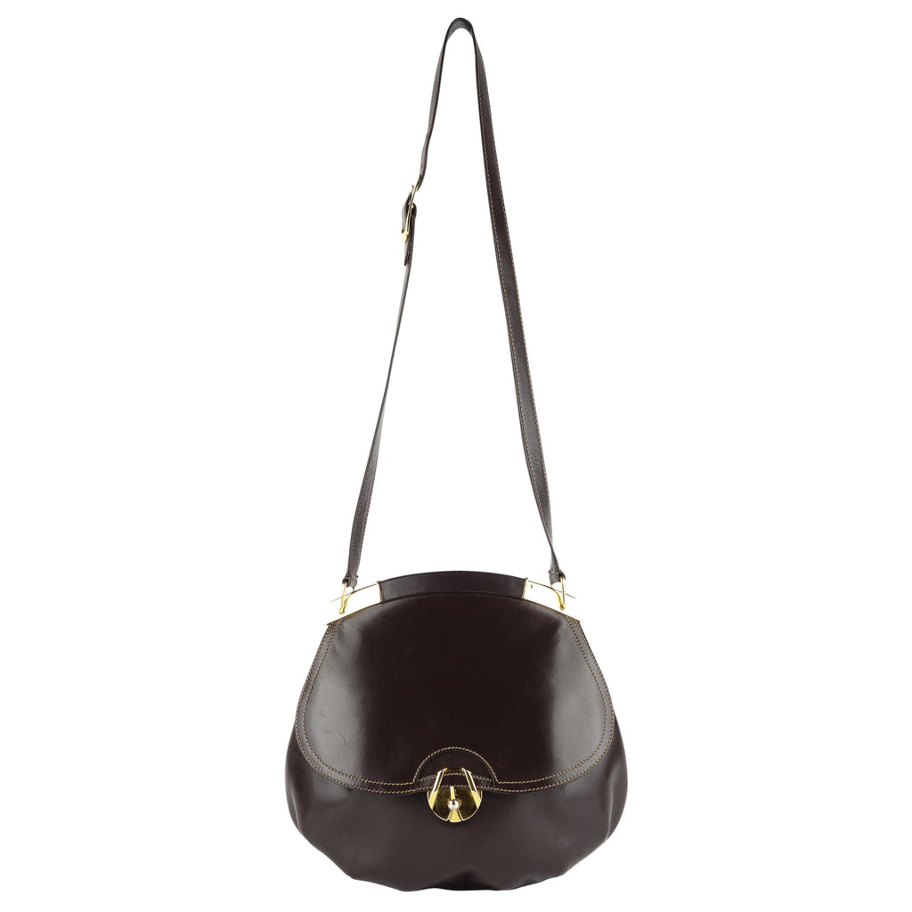 Gucci Vintage Brown Leather Round Shoulder Flap Bag