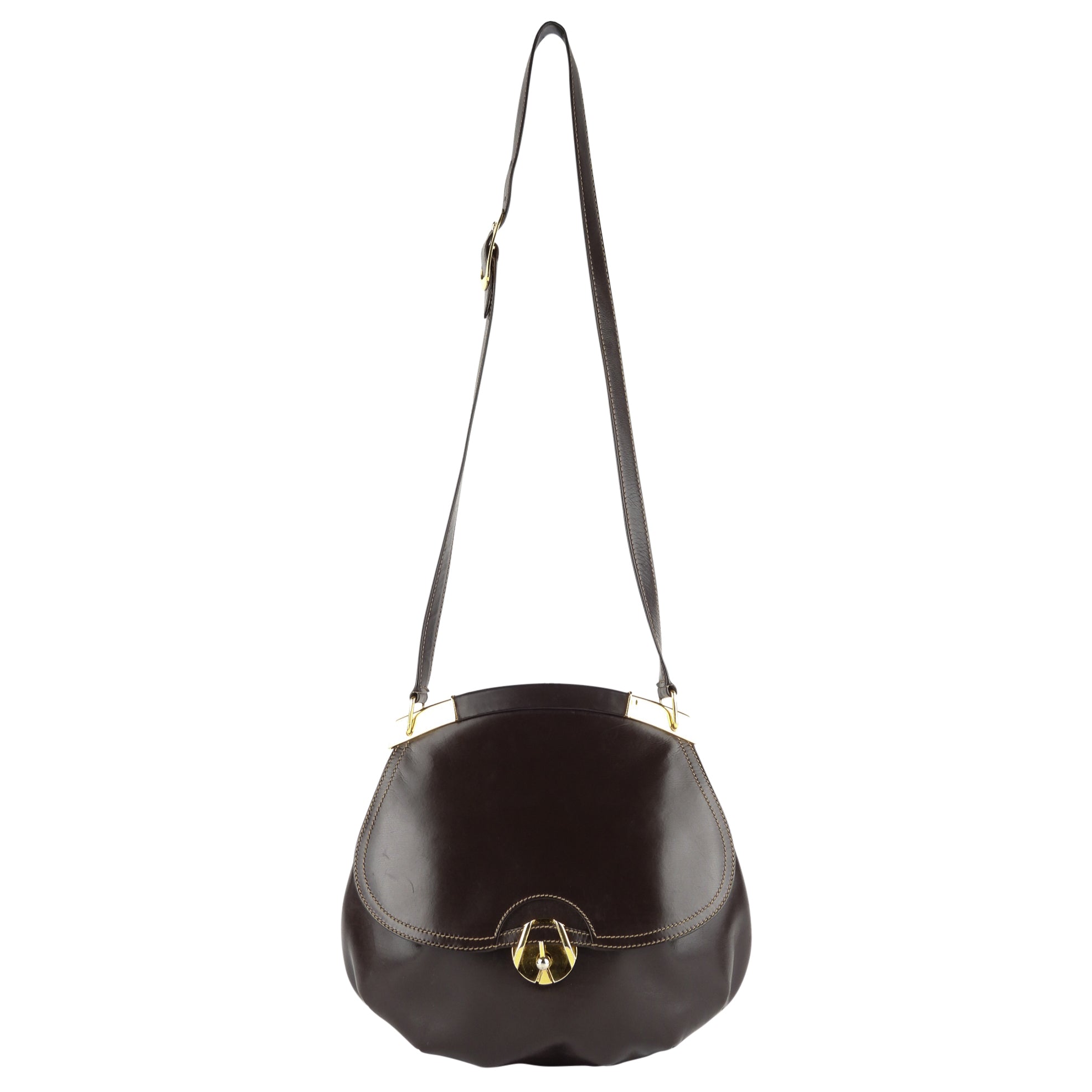 Gucci Vintage Brown Leather Round Shoulder Flap Bag