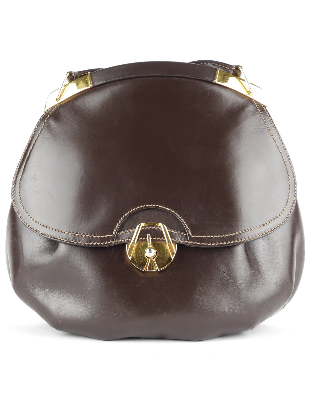 Gucci Vintage Brown Leather Round Shoulder Flap Bag