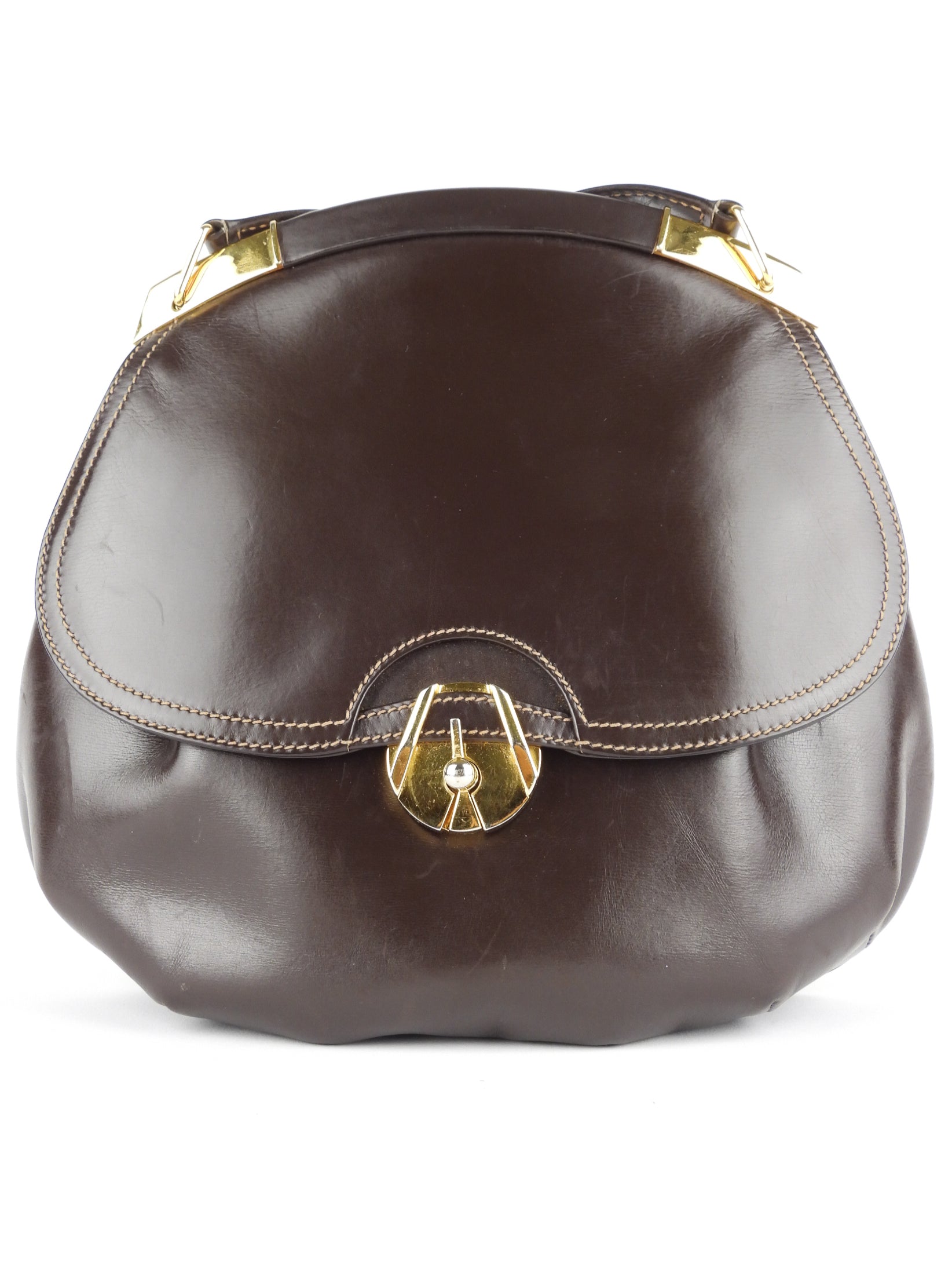 Gucci Vintage Brown Leather Round Shoulder Flap Bag