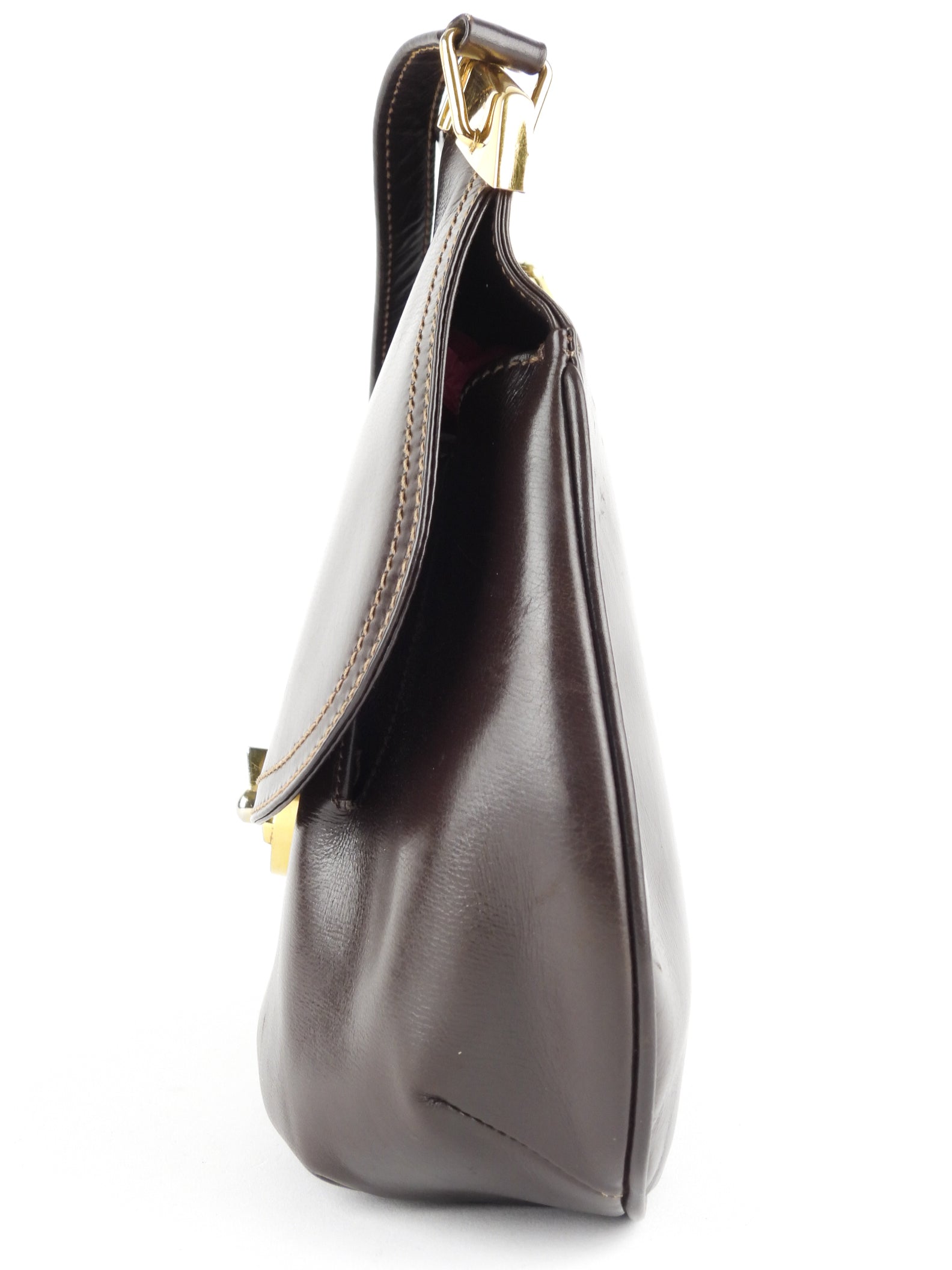 Gucci Vintage Brown Leather Round Shoulder Flap Bag