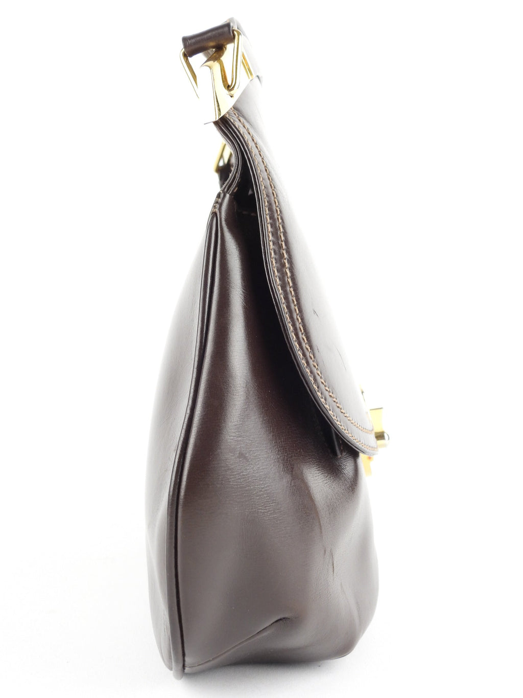Gucci Vintage Brown Leather Round Shoulder Flap Bag