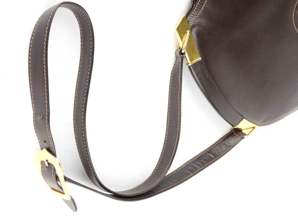Gucci Vintage Brown Leather Round Shoulder Flap Bag
