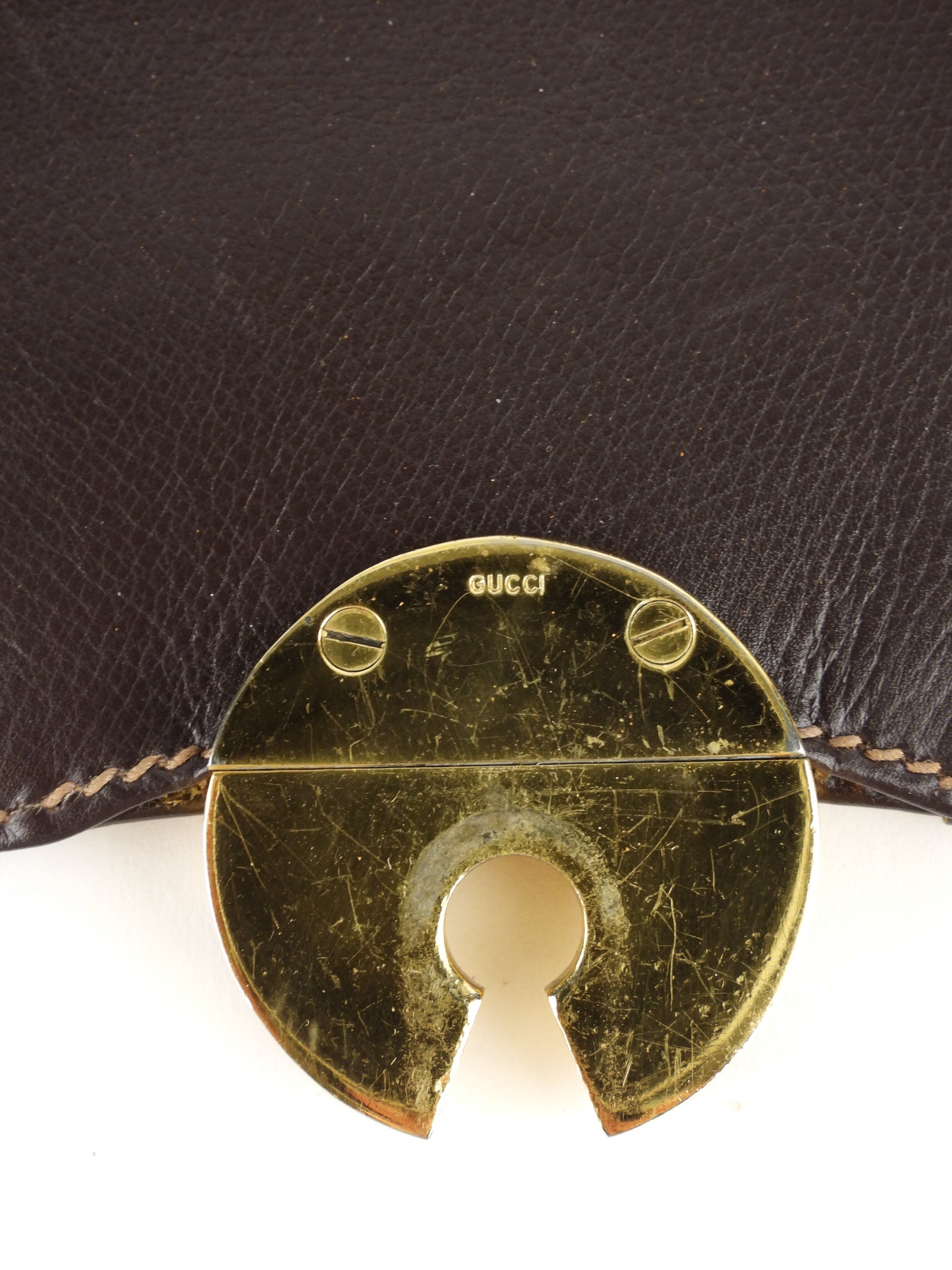 Gucci Vintage Brown Leather Round Shoulder Flap Bag