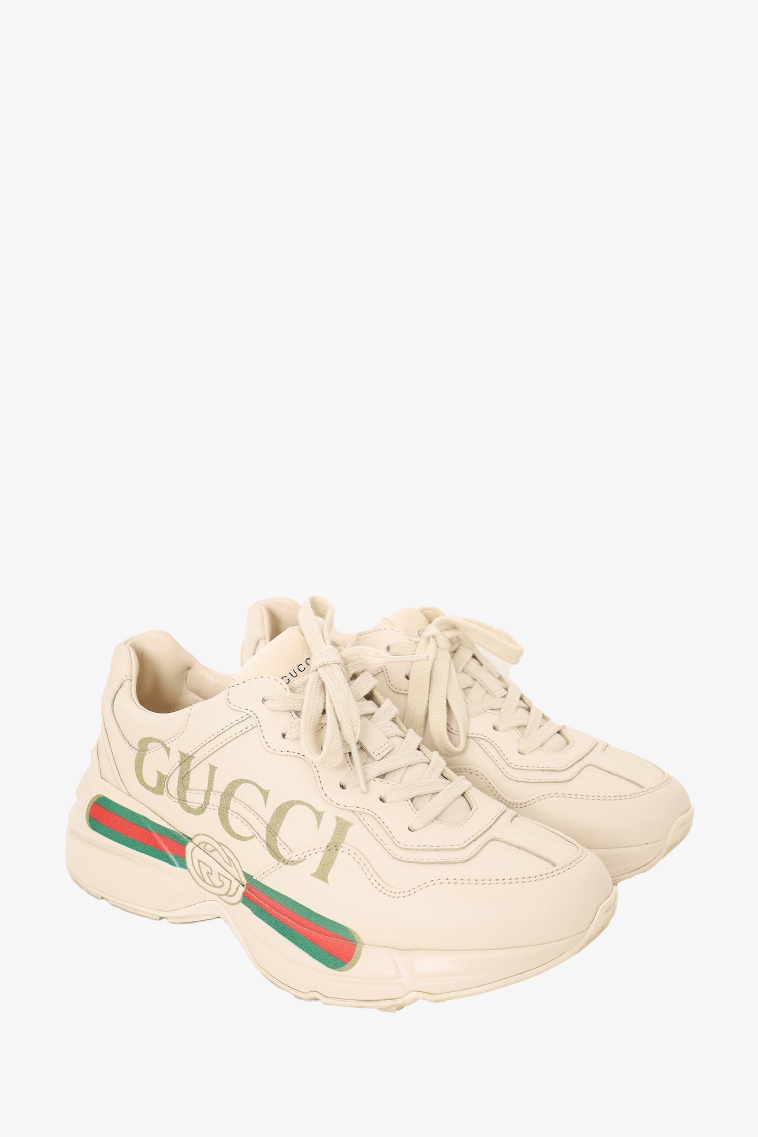 Gucci White Leather Rhyton Logo Sneaker Size 37