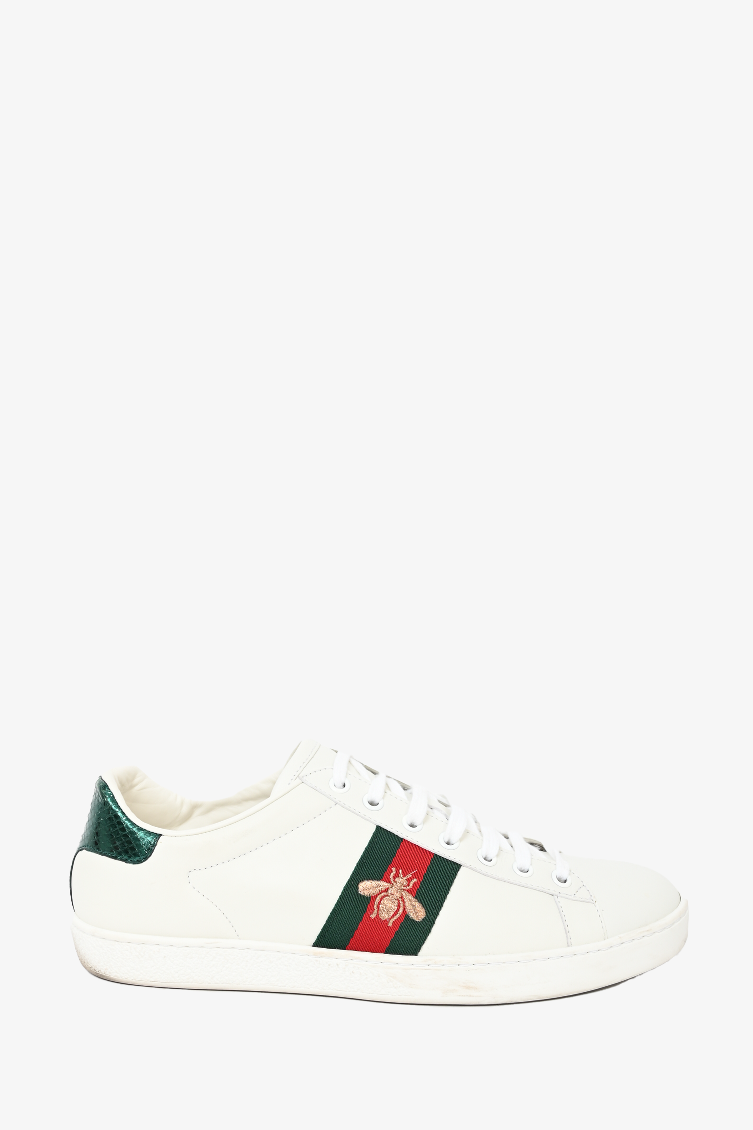 Gucci White Leather Web Bee Ace Sneakers Size 39.5
