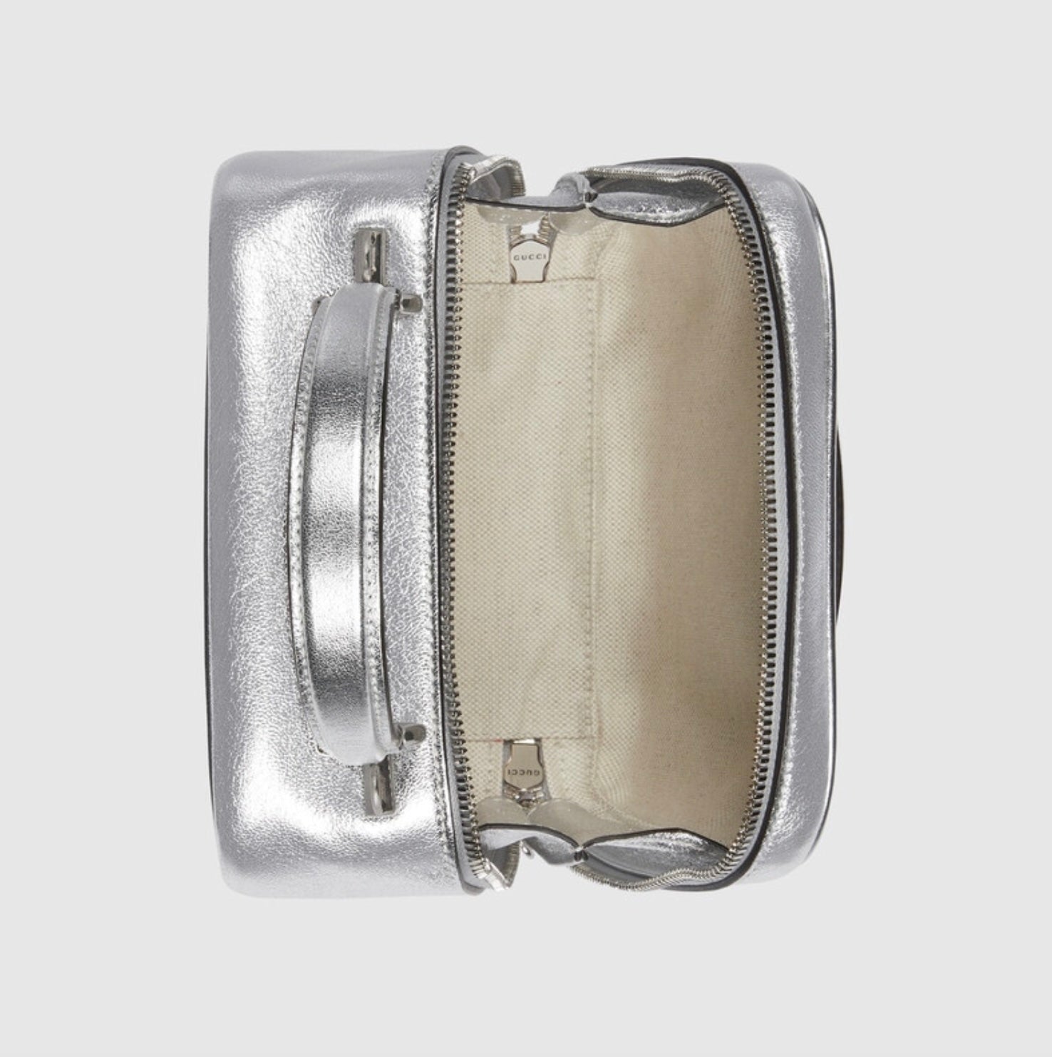 GUCCI BLONDIE METALLIC LEATHER TOP HANDLE BAG WITH STRAP