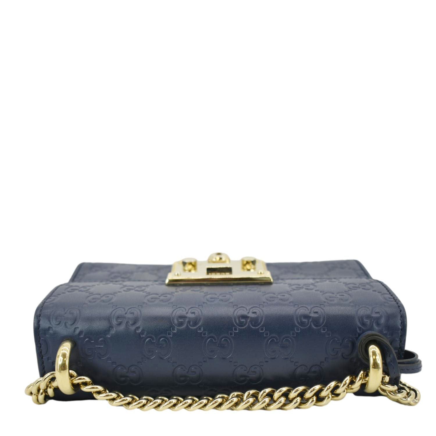 GUCCI Signature Padlock Small Leather Top Handle Shoulder Bag Blue 409487