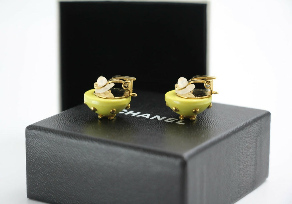 Chanel Vintage 96C Resin Yellow Bean Clip-on Earrings
